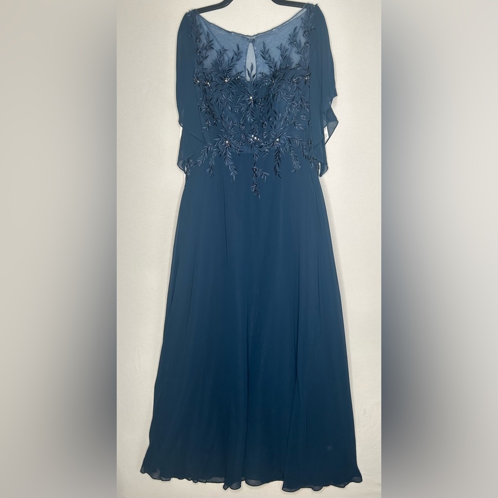 Azazie Fatiola Navy A-Line Boatneck sequins Chiffon bridesmaids dress size 14 - Picture 3 of 16